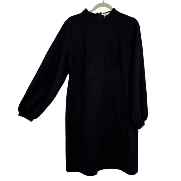 BODEN Blouson Jersey Mini Dress Black Women Size 12L Long Sleeve High Neck NEW - Picture 1 of 8
